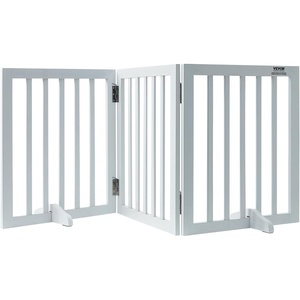 VEVOR Freestanding Pet Gate, Wooden 24″ H x 80″ W, 4-Panel Foldable Gate for Wide & Narrow Passageways, Expandable Dog Barrier with Silent Foot Support, White(White)