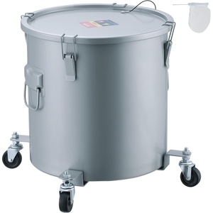 VEVOR Fryer Grease Bucket, 16 Gal Oil Disposal Caddy with Caster Base, Carbon Steel Rust-Proof Coating, Oil Transport Container with Lid, Lock Clips, Filter Bag for Hot Cooking Oil Filtering, Gray(Silver Gray)