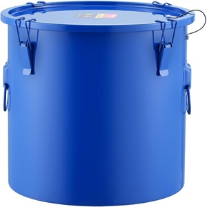 VEVOR Fryer Grease Bucket, 16 Gal Oil Disposal Caddy with Caster Base, Carbon Steel Rust-Proof Coating, Oil Transport Container with Lid, Lock Clips, Filter Bag for Hot Cooking Oil Filtering, Gray(Blue)