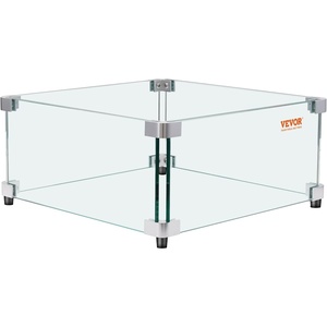 VEVOR Gas Fire Pit Wind Guard for Square Fire Table, 15 x 15 x 7 inch Clear Tempered Wind Guard for Firepits, 0.31 inch Thick Square Glass Shield, Glass Panel with Hard Corner Bracket & Feet(Square 21 x 21 x 7.5 inch)