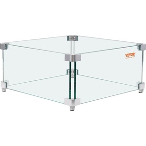 VEVOR Gas Fire Pit Wind Guard for Square Fire Table, 15 x 15 x 7 inch Clear Tempered Wind Guard for Firepits, 0.31 inch Thick Square Glass Shield, Glass Panel with Hard Corner Bracket & Feet(Square 15 x 15 x 7 inch)