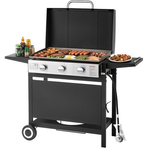 VEVOR Gas Griddle, 4-Burner Flat Top Grill, 36 inch Grill Plate Foldable Propane Griddle with Wheels, 60000 BTU Outdoor Flat Top Grills for Pan-Frying, Grilling, Stir-Frying, & BBQ, Pulse Ignition(Cart With Lid)