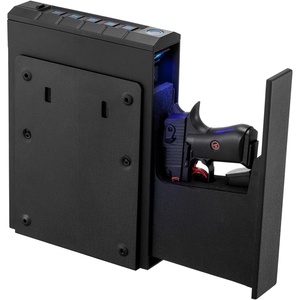 VEVOR Gun Safe, Heavy Duty Handgun Safe with Fingerprint/Password/Key, 3-Way Quick Access Firearm Case Box with Lighting for 2 Pistols & 2 Magazines, Pistol Gun Box for Nightstand Bedside Desk Car(Key)