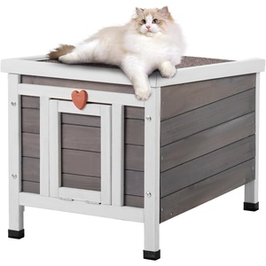 VEVOR Heated Outdoor Cat House, Insulated Wooden Cat House for Cats, Waterproof Feral Kitty Shelter with Heating Pad, PVC Flap Door & Openable Asphalt Roof for 1-3 Cats in Winter, 34 x 21 x 27 in(Wooden House)