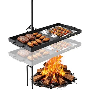 VEVOR Heavy Duty Swivel Campfire Grill, 24″ Portable Camping Grill Grate & Griddle, Sturdy Steel BBQ Mesh, 360° Height Adjustable Over Fire Pit Equipment, for Outdoor Open Flame Cooking, Black(24*12 inch Swivel)