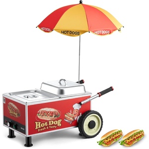VEVOR Hot Dog Steamer Cart, 1200W Electric Stainless Steel Hot Dog Steam Machine, 86-203°F Temp Adjustable, Portable Cart with Eye-Catching Umbrella & Wheels, for Bakeries, Food Stands, Parties