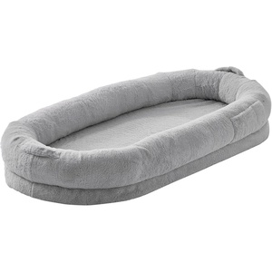 VEVOR Human Dog Bed, 67.7″x35″x9.8″ Human Dog Bed for Adult People, Large Size Beds with Washable Faux Rabbit Fur Cover, Egg Orthopedic Foam, Storage Pocket, Bean Beds for You and Pet, Light Grey(Medium – 68″L x 35″W x 10″H)