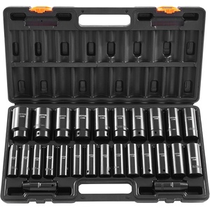 VEVOR Impact Drive Socket Set 1/2 Inches 19 Piece Impact Sockets SAE, Standard Socket Assortment, (3/8 Inches to 1-1/2 Inches) 6-point Hex Sockets(1/2″ 26PCS)