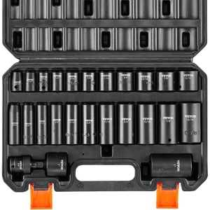 VEVOR Impact Drive Socket Set 1/2 Inches 19 Piece Impact Sockets SAE, Standard Socket Assortment, (3/8 Inches to 1-1/2 Inches) 6-point Hex Sockets(3/8″ 25PCS CR-MO)