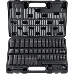 VEVOR Impact Drive Socket Set 1/2 Inches 19 Piece Impact Sockets SAE, Standard Socket Assortment, (3/8 Inches to 1-1/2 Inches) 6-point Hex Sockets(3/8″ 48PCS)