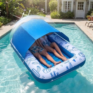 VEVOR Inflatable Tanning Pool with UPF 50+ Canopy, 82″ x 55″ Large Tanning Pool Floating Lounger for Adults, 550LBS Capacity Sunbathing Lounger Floaties with Pillow, Phone & Cup Holder for Water Fun