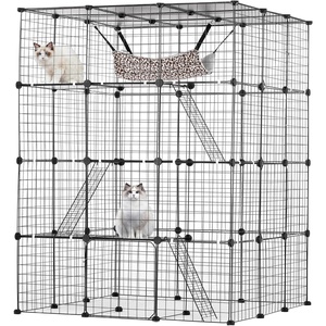 VEVOR Large 4-Tier Cat Cage, 41 x 14 x 55, Detachable Metal Wire Cat Enclosure, with Litter Box Hammock Ramp ladders, Indoor & Outdoor Crate Exercise Place Ideal for Kitty, Small Animals, Black(41.0″L x 41.0″W x 55.0″H)