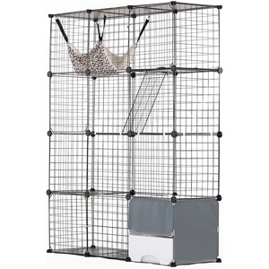 VEVOR Large 4-Tier Cat Cage, 41 x 14 x 55, Detachable Metal Wire Cat Enclosure, with Litter Box Hammock Ramp ladders, Indoor & Outdoor Crate Exercise Place Ideal for Kitty, Small Animals, Black(41.0″L x 14.0″W x 55.0″H)