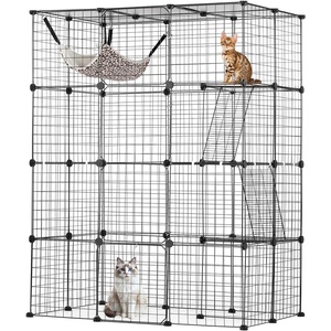 VEVOR Large 4-Tier Cat Cage, 41 x 14 x 55, Detachable Metal Wire Cat Enclosure, with Litter Box Hammock Ramp ladders, Indoor & Outdoor Crate Exercise Place Ideal for Kitty, Small Animals, Black(41.0″L x 28.0″W x 55.0″H)