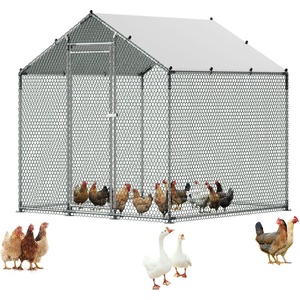 VEVOR Large Metal Chicken Coop with Run, 19.6 x 9.8 x 6.5 ft Walkin Chicken Coop for Yard with Waterproof Cover, Dome Roof Large Poultry Cage for Hen House, Duck Coop and Rabbit Run(78.7″L x 78.7″W x 78.7″H)