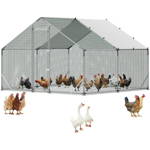 VEVOR Large Metal Chicken Coop with Run, 19.6 x 9.8 x 6.5 ft Walkin Chicken Coop for Yard with Waterproof Cover, Dome Roof Large Poultry Cage for Hen House, Duck Coop and Rabbit Run(118.1″L x 118.1″W x 78.7″H)