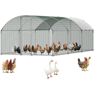 VEVOR Large Metal Chicken Coop with Run, 19.6 x 9.8 x 6.5 ft Walkin Chicken Coop for Yard with Waterproof Cover, Dome Roof Large Poultry Cage for Hen House, Duck Coop and Rabbit Run(118.1″L x 236.2″W x 78.7″H)