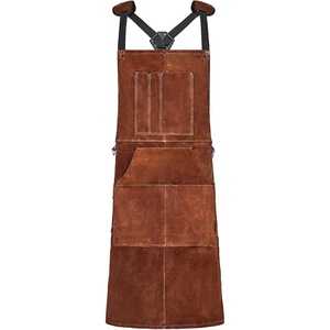 VEVOR Leather Welding Work Apron, Heavy Duty Cowhide Flame Resistant Welding Apron, Heat-Resistant Blacksmith Welder Aprons with 6 Tool Pockets for Woodworking, Gardening, BBQ