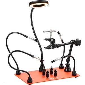 VEVOR Magnetic Helping Hands Soldering Station, 4 Flexible Arms Third Hand Soldering Tool, with 3X LED Magnifying Lamp, 4 PCB Pillar Holder & Heavy-Duty Base, Electronic Repair Craft Hobby DIY(with Heat Gun Holder)