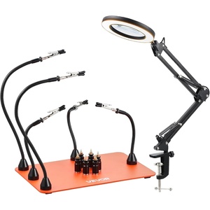 VEVOR Magnetic Helping Hands Soldering Station, 4 Flexible Arms Third Hand Tool with 3X LED Magnifying Lamp & Non-Slip Heavy-Duty Base, Soldering Helping Hands for Electronic Repair Craft Hobby DIY(11*7in Large Base with Light and Holders)