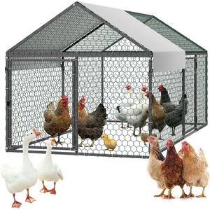VEVOR Metal Chicken Coop for 4-6 Chickens, 3.3 x 6.6 x 3.3 ft, Small Chicken Cage with Waterproof Cover & Double Doors, Spire Roof Poultry Run Compatible with Wooden Coops, for Rabbit Hen Goose Duck