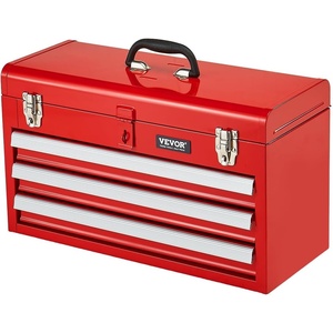 VEVOR Metal Tool Box, 20.5-inch, Portable Metal Tool Box with 3 Drawers, Small Tool Chest with EVA Liners, Ball Bearing Slide Drawers Locking & Powder Coated Finish, Multi-Function Tool Organizer, Red(3 Drawers-Red)