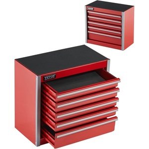 VEVOR Metal Tool Box, 8.6-inch, Portable Metal Tool Box with 5 Drawers, Small Tool Chest with EVA Liners and PP Feet Pads, Heavy-Duty Steel With Ball Bearing Opening and Powder Coated Finish, Black(5 Drawers-Red)