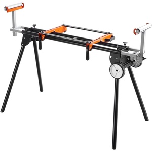 VEVOR Miter Saw Stand with Tabletop and Wheels, 330lbs Load Capacity Steel Collapsible Rolling Stand for Miter Saw, Adjustable Height and Length, Portable Compact and Folding Miter Saw Stand(93 In/550LBS)