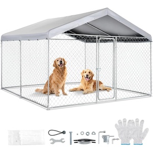 VEVOR Outdoor Dog Kennel, 6.56 x 6.56 x 5.25 ft Large Dog Kennel with Secure Lock, Outside Dogs Enclosures with UV-Resistant & Waterproof Roof Cover, Heavy Duty Pet Crate Cage Run for Large Dogs(118.1″L x 118.1″W x 84.6″H)
