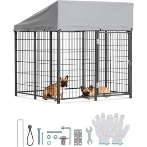 VEVOR Outdoor Dog Kennel, 6.56 x 6.56 x 5.25 ft Large Dog Kennel with Secure Lock, Outside Dogs Enclosures with UV-Resistant & Waterproof Roof Cover, Heavy Duty Pet Crate Cage Run for Large Dogs(45.4″L x 44.0″W x 49.2″H)