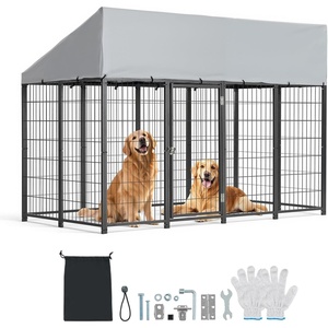 VEVOR Outdoor Dog Kennel, 6.56 x 6.56 x 5.25 ft Large Dog Kennel with Secure Lock, Outside Dogs Enclosures with UV-Resistant & Waterproof Roof Cover, Heavy Duty Pet Crate Cage Run for Large Dogs(94.5″L x 47.2″W x 65.0″H)