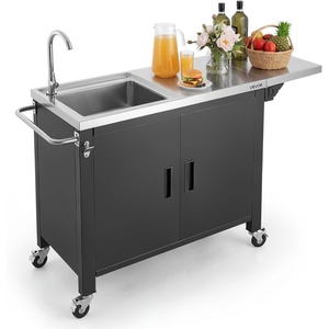 VEVOR Outdoor Grill Cart with Storage Cabinet, 36.4 Inch Grill Table, Waterproof Kitchen Island with Stainless Steel Top, Shelf, and Wheels, Movable Food Prep Station for Patio Bar Backyard BBQ(52 Inch)