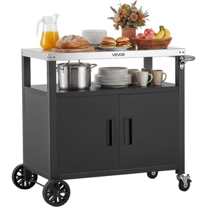 VEVOR Outdoor Grill Cart with Storage Cabinet, 36.4 Inch Grill Table, Waterproof Kitchen Island with Stainless Steel Top, Shelf, and Wheels, Movable Food Prep Station for Patio Bar Backyard BBQ(36.4 Inch)
