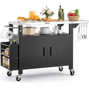 VEVOR Outdoor Grill Cart with Storage Cabinet, 36.4 Inch Grill Table, Waterproof Kitchen Island with Stainless Steel Top, Shelf, and Wheels, Movable Food Prep Station for Patio Bar Backyard BBQ(55.1 Inch)