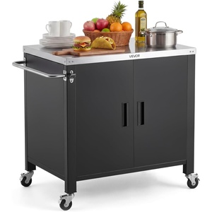 VEVOR Outdoor Grill Cart with Storage Cabinet, 40 Inch Grill Table, Waterproof Kitchen Island with Stainless Steel Top, Spice Rack, and Wheels, Movable Food Prep Station for Patio Bar Backyard BBQ(36 Inch)