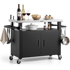 VEVOR Outdoor Grill Cart with Storage Cabinet, 40 Inch Grill Table, Waterproof Kitchen Island with Stainless Steel Top, Spice Rack, and Wheels, Movable Food Prep Station for Patio Bar Backyard BBQ(53.1 Inch)
