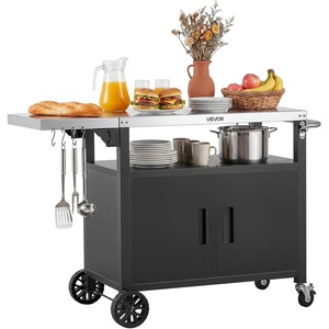 VEVOR Outdoor Grill Cart with Storage Cabinet, 40 Inch Grill Table, Waterproof Kitchen Island with Stainless Steel Top, Spice Rack, and Wheels, Movable Food Prep Station for Patio Bar Backyard BBQ(48.9 Inch)