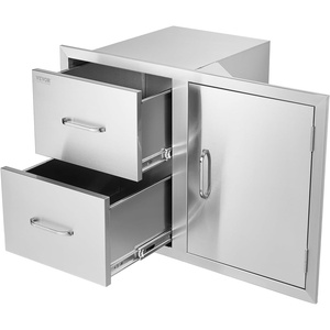 VEVOR Outdoor Kitchen Cabinets 18.11″W x 23.23″D x 23.23″H, Triple-Access Stainless Steel BBQ Drawers with Handles, BBQ Island Drawer for Outdoor Kitchens, Barbeque Island Patio Grill Station(Drawer&Door 32.5W x 21.7H x 20.5D Inch)