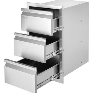 VEVOR Outdoor Kitchen Cabinets 18.11″W x 23.23″D x 23.23″H, Triple-Access Stainless Steel BBQ Drawers with Handles, BBQ Island Drawer for Outdoor Kitchens, Barbeque Island Patio Grill Station(14.7W x 25.4H x 18.7D Inch)