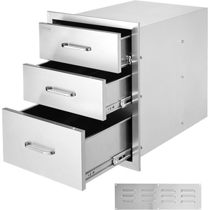 VEVOR Outdoor Kitchen Cabinets 18.11″W x 23.23″D x 23.23″H, Triple-Access Stainless Steel BBQ Drawers with Handles, BBQ Island Drawer for Outdoor Kitchens, Barbeque Island Patio Grill Station(18W x 23H x 23D Inch)