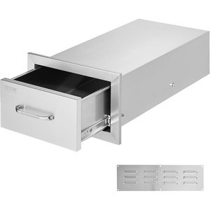 VEVOR Outdoor Kitchen Cabinets 18.11″W x 23.23″D x 23.23″H, Triple-Access Stainless Steel BBQ Drawers with Handles, BBQ Island Drawer for Outdoor Kitchens, Barbeque Island Patio Grill Station(14W x 8.5H x 23D Inch)