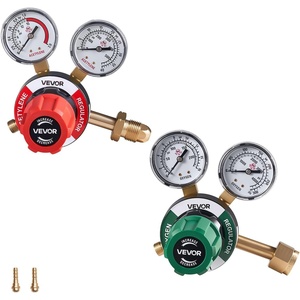 VEVOR Oxygen Acetylene Regulator Set, Oxy-Acetylene Regulators, 0-4000PSI and 0-400PSI Welding Gas Gauges with CGA-540/CGA-510 Inlet Connection & 9/16″-18 Outlet Connection, PC Knob Adjustment(7.1 x 5.7 x 4.9 in)