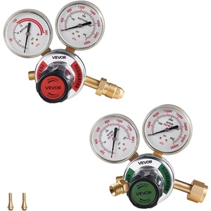 VEVOR Oxygen Acetylene Regulator Set, Oxy-Acetylene Regulators, 0-4000PSI and 0-400PSI Welding Gas Gauges with CGA-540/CGA-510 Inlet Connection & 9/16″-18 Outlet Connection, PC Knob Adjustment(PC Knob)