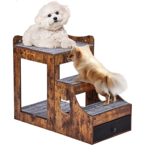 VEVOR Pet Bunk Bed with Removable Stairs, Dog/Cat Window Perch with Storage, Multi-Level Bed Window Perch Dog Bedside Sleeper Couch, Small Pet Seat Platform, Indoor Use (Rustic Brown)(Brown)