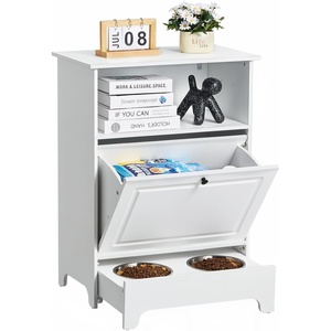 VEVOR Pet Feeding Station with 2 Elevated Dog Bowls, Raised Dog Bowls Stand with Storage, Food Cabinet with Hidden Pull-Out Bowl, Feeder Station, Pet Toy Storage Organizer for Dogs Cats, White(23.62×13.78×31.38 inch)