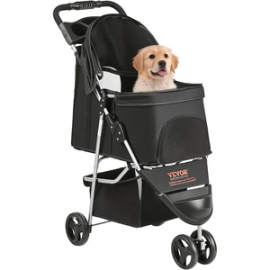 VEVOR Pet Stroller, 35 lbs Weight Capacity, Foldable Dog Stroller Cart, 4 Wheels Cats Strollers with with Detachable Carrier & Mesh Windows, Portable Design with Brake for Small to Medium Pets(3 wheels  for Pets up to 35 Pound)