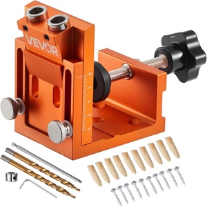 VEVOR Pocket Hole Jig Kit, 1/2 to 1-1/2 in Adjustable, Jig Pocket Hole System with Toolcase, C-Clamp, Step Drill, Hex Wrench, Drill Stop Ring, Square Drive Bit, Reinforced Metal Frame, for Woodworking(Orange)