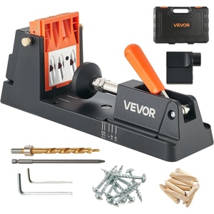 VEVOR Pocket Hole Jig Kit, 1/2 to 1-1/2 in Adjustable, Jig Pocket Hole System with Toolcase, C-Clamp, Step Drill, Hex Wrench, Drill Stop Ring, Square Drive Bit, Reinforced Metal Frame, for Woodworking(Black)