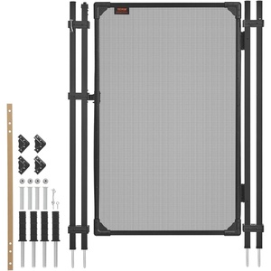 VEVOR Pool Fence Gate, 4 x 2.5 ft Inground Swimming Pool Fences Gate, Outdoor Security Fencing Door Kit with Metal Latch and Stopper, 352 GSM Teslin PVC Mesh, Square Tube, Easy Installation, Black(4ft x 2.5ft-Self-Closing)