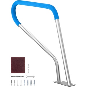 VEVOR Pool Rail 54×36 Pool Railing 304 Stainless Steel 250LBS Load Capacity Silver Rustproof Pool Handrail Humanized Swimming Pool Handrail with Blue Grip Cover & M8 Drill Bit & Self-Taping Screws(39×32 Inch)